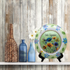 PLATE FLORAL PLASTIC ROUND DECOUPAGED Upcycled Repurposed Wall Art or Shelf Sitter HELLO SUMMER Green Red Blue Floral Home Decor Wall Art Gift WEDDING - JAMsCraftCloset
