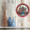 TRAY RED GREEN PLASTIC ROUND Decoupaged Hand Painted Upcycled Repurposed Wall Art CHRISTMAS CANDY CANE HOUSE Home Decor Christmas Wall Art Shelf Sitter Gift - JAMsCraftCloset