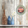 PLATE CHARGER TEAL AQUA PLASTIC ROUND DECOUPAGED Upcycled Repurposed Wall Art or Shelf Sitter GOOD MORNING - BEACH SCENE Home Coffee Bar KITCHEN Bathroom Decor Gift WEDDING - JAMsCraftCloset