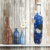 GLASS BOTTLE WHITE With Decoupaged BLUE SILK FLOWERS and PEARLS Shelf Sitter Home Decor Country Farmhouse Decor Wedding Decor Gift Idea - JAMsCraftCloset