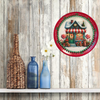 TRAY RED GREEN PLASTIC ROUND Decoupaged Hand Painted Upcycled Repurposed Wall Art CHRISTMAS LOLLIPOP HOUSE Home Decor Christmas Wall Art Shelf Sitter Gift - JAMsCraftCloset