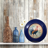 PLATE CHARGER NAVY BLUE PLASTIC ROUND DECOUPAGED Upcycled Repurposed Wall Art or Shelf Sitter RISE AND SHINE ROOSTER Decor Kitchen Decor Home Decor Wall Art Gift WEDDING - JAMsCraftCloset
