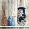 Glass VASE NAUTICAL BLUE Decoupaged LACE and BLING Wedding Decor Shelf Sitter Lace Vase Shabby Chic Victorian BoHo Decor Gift Idea - JAMsCraftCloset