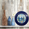 PLATE CHARGER NAVY BLUE PLASTIC ROUND DECOUPAGED Upcycled Repurposed Wall Art or Shelf Sitter EAT Kitchen Decor Home Decor Wall Art Gift WEDDING - JAMsCraftCloset