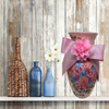 Glass PINK Vase Decoupaged PINK AND BLUE ROSES and PINK BOW AND FLOWER Wedding Decor Shelf Sitter Floral Vase Flower Vase Gift Idea Table Decor Centerpiece Home Decor Cottage Chic Farmhouse Decor Victorian Decor - JAMsCraftCloset