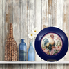 PLATE CHARGER NAVY BLUE PLASTIC ROUND DECOUPAGED Upcycled Repurposed Wall Art or Shelf Sitter HEN PINK ROSES Kitchen Decor Home Decor Wall Art Gift WEDDING - JAMsCraftCloset