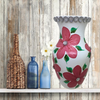 Glass WHITE Vase Decoupaged RED SILK FLOWERS HAND PAINTED LEAVES and BLING Wedding Decor Shelf Sitter Floral Vase Flower Vase Gift Idea Table Decor Centerpiece Home Decor Cottage Chic Farmhouse Decor Victorian Decor - JAMsCraftCloset