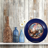 PLATE CHARGER NAVY BLUE PLASTIC ROUND DECOUPAGED Upcycled Repurposed Wall Art or Shelf Sitter HEN WITH EGGS 4TH OF JULY Decor Kitchen Decor Home Decor Wall Art Gift WEDDING - JAMsCraftCloset