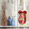 Glass WHITE Vase Decoupaged PINK-RED FLORAL With RED BOW Wedding Decor Shelf Sitter Floral Vase Flower Vase Gift Idea Table Decor Centerpiece Home Decor Cottage Chic Farmhouse Decor Victorian Decor - JAMsCraftCloset
