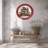 TRAY RED GREEN PLASTIC ROUND Decoupaged Hand Painted Upcycled Repurposed Wall Art CHRISTMAS LOLLIPOP HOUSE Home Decor Christmas Wall Art Shelf Sitter Gift - JAMsCraftCloset