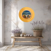 CHARGER PLATE YELLOW PLASTIC ROUND BEACH THEME - DECOUPAGED Upcycled Repurposed Wall Art or Shelf Sitter HAPPINESS COMES IN WAVES Home Decor Gift - JAMsCraftCloset