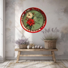 TRAY RED RED GREEN PLASTIC ROUND Decoupaged Hand Painted Upcycled Repurposed POINSETTIAS - TIDINGS OF JOY Home Decor Christmas Wall Art Shelf Sitter Gift - JAMsCraftCloset