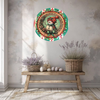 TRAY RED AQUA TEAL PLASTIC ROUND Decoupaged Hand Painted Upcycled Repurposed Wall Art SNOWMAN Home Decor Christmas Wall Art Shelf Sitter Gift - JAMsCraftCloset