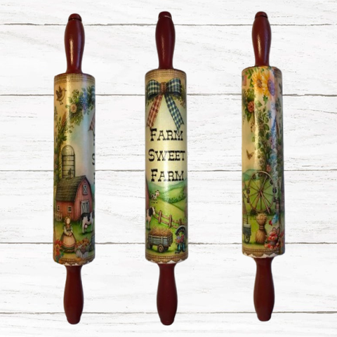 Rolling Pin Hand Painted Decoupaged Country Farmhouse Decor FARM SWEET FARM Kitchen Decor Gift Idea {{ JAMsCraftCloset }}