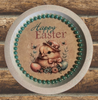 PLATE PLASTIC ROUND Decoupaged Hand Painted Upcycled Repurposed Wall Art EASTER CHICK BONNET AND EGGS - HAPPY EASTER Home Decor Spring Easter Wall Art Gift - JAMsCraftCloset