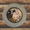 Galvanized Metal Round Charger Plate With Hanging Hook Decoupaged Farmhouse Country Wall Art Shelf Sitter WELCOME TO THE FARM COW Handmade Gift Idea - JAMsCraftCloset