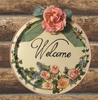 Metal Round TRAY Farmhouse Country Roses and Lilacs Wall Art WELCOME Cottage Chic Victorian Decor Handmade Gift Idea {{ JAMsCraftCloset }}