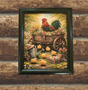 Vintage Wood Frame Decoupaged on Glass - Hen With Chicks in Wagon - Shelf Sitter Handmade Country Farm Decor Wall Art Gift - JAMsCraftCloset
