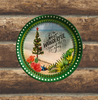 TRAY GREEN PLASTIC ROUND Decoupaged Hand Painted Upcycled Repurposed BEACH SCENE - MOST WONDERFUL TIME OF THE YEAR Home Decor Christmas Wall Art Shelf Sitter Gift - JAMsCraftCloset
