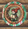 TRAY RED AQUA TEAL PLASTIC ROUND Decoupaged Hand Painted Upcycled Repurposed Wall Art SNOWMAN Home Decor Christmas Wall Art Shelf Sitter Gift - JAMsCraftCloset
