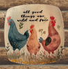 SQUARE Plastic PLATE Farmhouse Country Wall Art Shelf Sitter Decoupage CHICKENS - WILD AND FREE Handmade Gift Idea Crafters Delight - JAMsCraftCloset