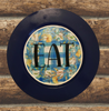 PLATE CHARGER NAVY BLUE PLASTIC ROUND DECOUPAGED Upcycled Repurposed Wall Art or Shelf Sitter EAT Kitchen Decor Home Decor Wall Art Gift WEDDING - JAMsCraftCloset