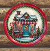 TRAY RED GREEN PLASTIC ROUND Decoupaged Hand Painted Upcycled Repurposed Wall Art CHRISTMAS CANDY CANE HOUSE Home Decor Christmas Wall Art Shelf Sitter Gift - JAMsCraftCloset