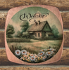SQUARE Plastic PLATE Farmhouse Country Wall Art Shelf Sitter Decoupage FARMHOUSE DAISIES - WELCOME Handmade Gift Idea Crafters Delight - JAMsCraftCloset