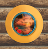 CHARGER PLATE YELLOW PLASTIC ROUND BEACH THEME - DECOUPAGED Upcycled Repurposed Wall Art or Shelf Sitter LET THE SEA QUIET THE NOISE Home Decor Gift - JAMsCraftCloset