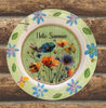 PLATE FLORAL PLASTIC ROUND DECOUPAGED Upcycled Repurposed Wall Art or Shelf Sitter HELLO SUMMER Green Red Blue Floral Home Decor Wall Art Gift WEDDING - JAMsCraftCloset