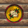 TRAY RED PLAID PLASTIC ROUND Decoupaged Hand Painted Upcycled Repurposed MERRY CHRISTMAS YELLOW BACKGROUND Home Decor Christmas Wall Art Shelf Sitter Gift - JAMsCraftCloset
