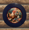 PLATE CHARGER NAVY BLUE PLASTIC ROUND DECOUPAGED Upcycled Repurposed Wall Art or Shelf Sitter HEN WITH EGGS 4TH OF JULY Decor Kitchen Decor Home Decor Wall Art Gift WEDDING - JAMsCraftCloset