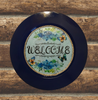 PLATE CHARGER NAVY BLUE PLASTIC ROUND DECOUPAGED Upcycled Repurposed Wall Art or Shelf Sitter WELCOME Decor Kitchen Decor Home Decor Wall Art Gift WEDDING - JAMsCraftCloset