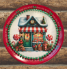 TRAY RED GREEN PLASTIC ROUND Decoupaged Hand Painted Upcycled Repurposed Wall Art CHRISTMAS LOLLIPOP HOUSE Home Decor Christmas Wall Art Shelf Sitter Gift - JAMsCraftCloset
