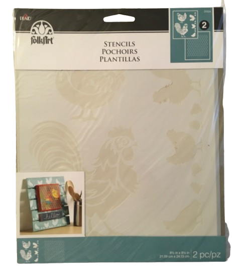 FolkArt STENCIL - NEW - FolkArt Chicken Coop, Set of 2 Coordinating Stencils - 8.5" x 9.5" Chicken Wire, Chicken, Hen, Rooster, Chicks - Reusable Stencil - Happy Crafting - JAMsCraftCloset