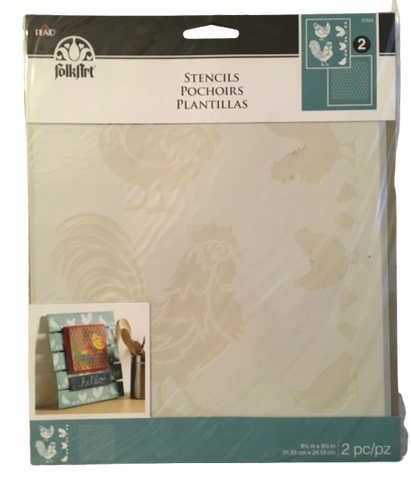 FolkArt STENCIL - NEW - FolkArt Chicken Coop, Set of 2 Coordinating Stencils - 8.5" x 9.5" Chicken Wire, Chicken, Hen, Rooster, Chicks - Reusable Stencil - Happy Crafting - JAMsCraftCloset