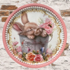 Metal Round TRAY Farmhouse Country EASTER BUNNY IN PAIL Wall Art HAPPY EASTER Cottage Chic Victorian Decor Handmade Gift Idea {{ JAMsCraftCloset }}