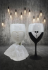 Stemware Glasses BRIDE and GROOM WINE Toasting Glasses WEDDING Hand Painted Black and White With Bling and Lace - JAMsCraftCloset