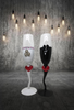 Stemware Glasses BRIDE and GROOM Champagne Toasting Glasses WEDDING Hand Painted Black and White With Bling and Heart Barware Bar Decor Drinkware Kitchen Decor Country Decor Gift One of a Kind - JAMsCraftCloset