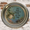 TRAY SHINY SILVER PLASTIC ROUND Decoupaged Hand Painted Upcycled Repurposed Wall Art THE MOST WONDERFUL TIME OF THE YEAR Home Decor Christmas Wall Art Gift - JAMsCraftCloset