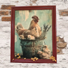 Vintage Wood Frame Decoupaged on Glass - Hen With Chicks in Pail Corn - Shelf Sitter Handmade Country Farm Decor Wall Art Gift - JAMsCraftCloset