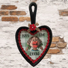 CAST IRON HEART SHAPED Frying Pan Skillet MINI Black KISS THE COOK Farmhouse Country KITCHEN Wall Art Decoupaged Repurposed Upcycled Gift Idea Crafters Delight - JAMsCraftCloset