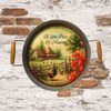 Galvanized Metal Round TRAY Farmhouse Country Shelf Sitter Wall Art A LITTLE PIECE OF HEAVEN Farm Chickens Floral Handmade Gift Idea &nbsp;- JAMsCraftCloset