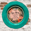 PLATE CHARGER TEAL AQUA PLASTIC ROUND DECOUPAGED Upcycled Repurposed Wall Art EVERY LOVE STORY IS BEAUTIFUL Home Decor Wall Art Gift WEDDING - JAMsCraftCloset