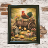 Vintage Wood Frame Decoupaged on Glass - Hen With Chicks in Wagon - Shelf Sitter Handmade Country Farm Decor Wall Art Gift - JAMsCraftCloset