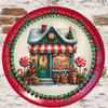 TRAY RED GREEN PLASTIC ROUND Decoupaged Hand Painted Upcycled Repurposed Wall Art CHRISTMAS LOLLIPOP HOUSE Home Decor Christmas Wall Art Shelf Sitter Gift - JAMsCraftCloset