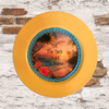 CHARGER PLATE YELLOW PLASTIC ROUND BEACH THEME - DECOUPAGED Upcycled Repurposed Wall Art or Shelf Sitter LET THE SEA QUIET THE NOISE Home Decor Gift - JAMsCraftCloset