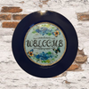 PLATE CHARGER NAVY BLUE PLASTIC ROUND DECOUPAGED Upcycled Repurposed Wall Art or Shelf Sitter WELCOME Decor Kitchen Decor Home Decor Wall Art Gift WEDDING - JAMsCraftCloset