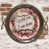 TRAY SILVER METAL With GOLD Handles Mid-Century Modern ROUND Decoupaged Hand Painted Upcycled Repurposed Wall Art or Shelf Sitter WITH YOU I AM HOME Home Decor Gift - JAMsCraftCloset