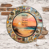PLATE PLASTIC ROUND Beachy Border DECOUPAGED Upcycled Repurposed Wall Art or Shelf Sitter MEET ME WHERE THE SUN TOUCHES THE SEA Beach Theme Home Decor Gift - JAMsCraftCloset